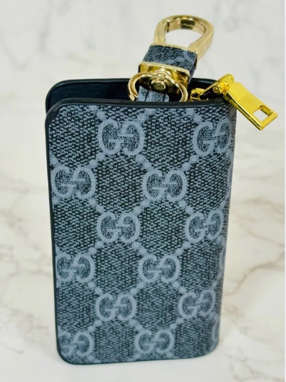 A-1BX: CAR KEYS & FOB HOLDER: Navy Blue w/GG Monogram, NWOT